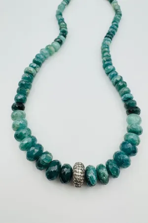 LARGE GRADUATED GRANDIDIERITE WITH DIAMOND DONUT BEAD NECKLACE couture edit LARGE GRADUATED GRANDIDIERITE WITH DIAMOND DONUT BEAD NECKLACE cool shine