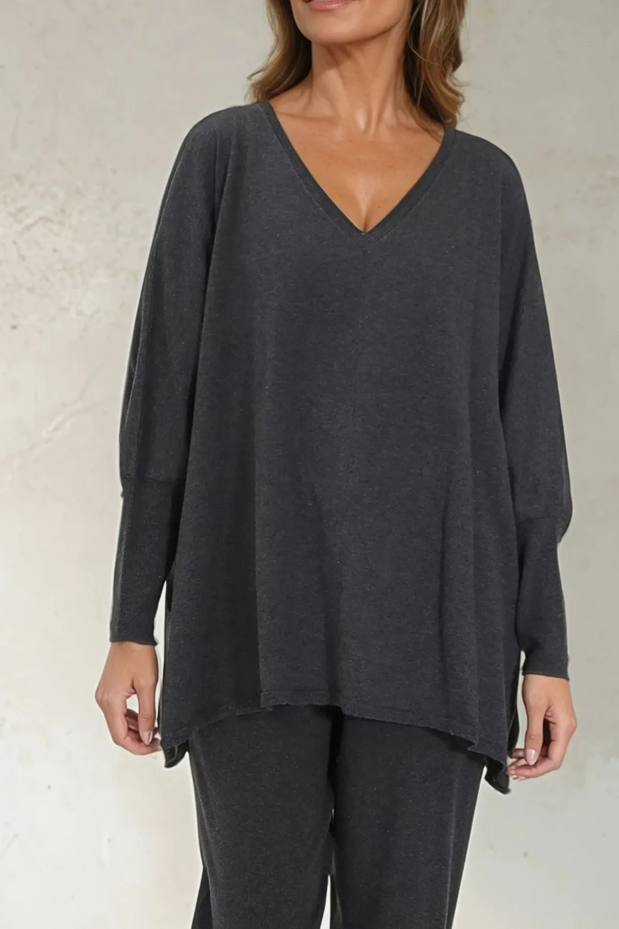 LENA LONG SLEEVE V-NECK PONCHO IN PIMA COTTON KNIT active soft