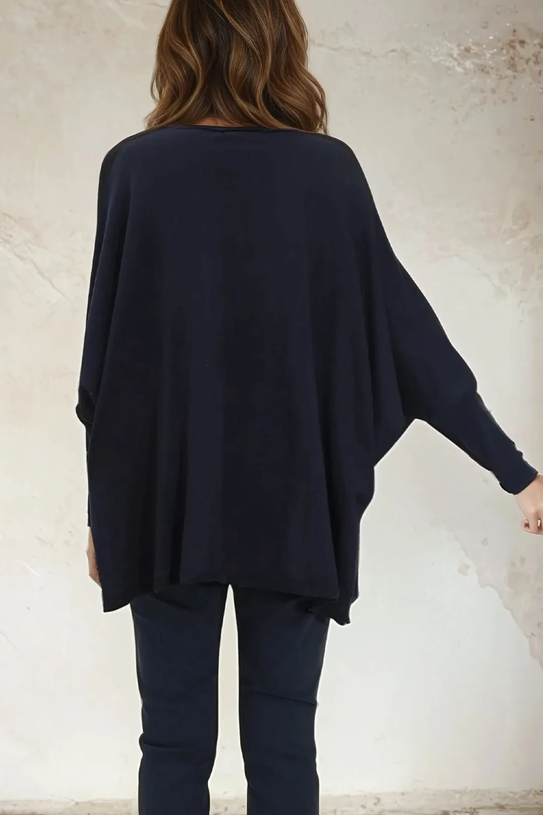 LENA LONG SLEEVE V-NECK PONCHO IN PIMA COTTON KNIT fashion core