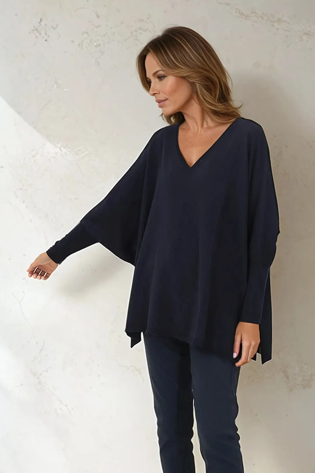 LENA LONG SLEEVE V-NECK PONCHO IN PIMA COTTON KNIT calm vibe