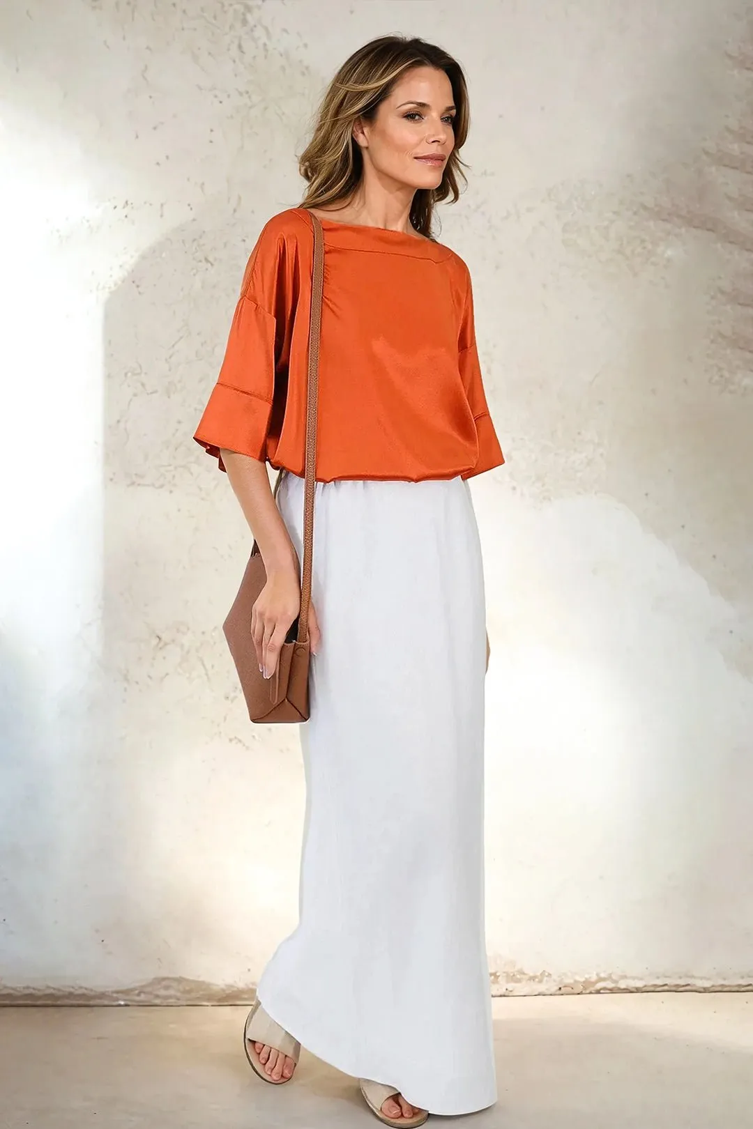 LEONORA BIAS SKIRT IN ITALIAN LINEN light poise