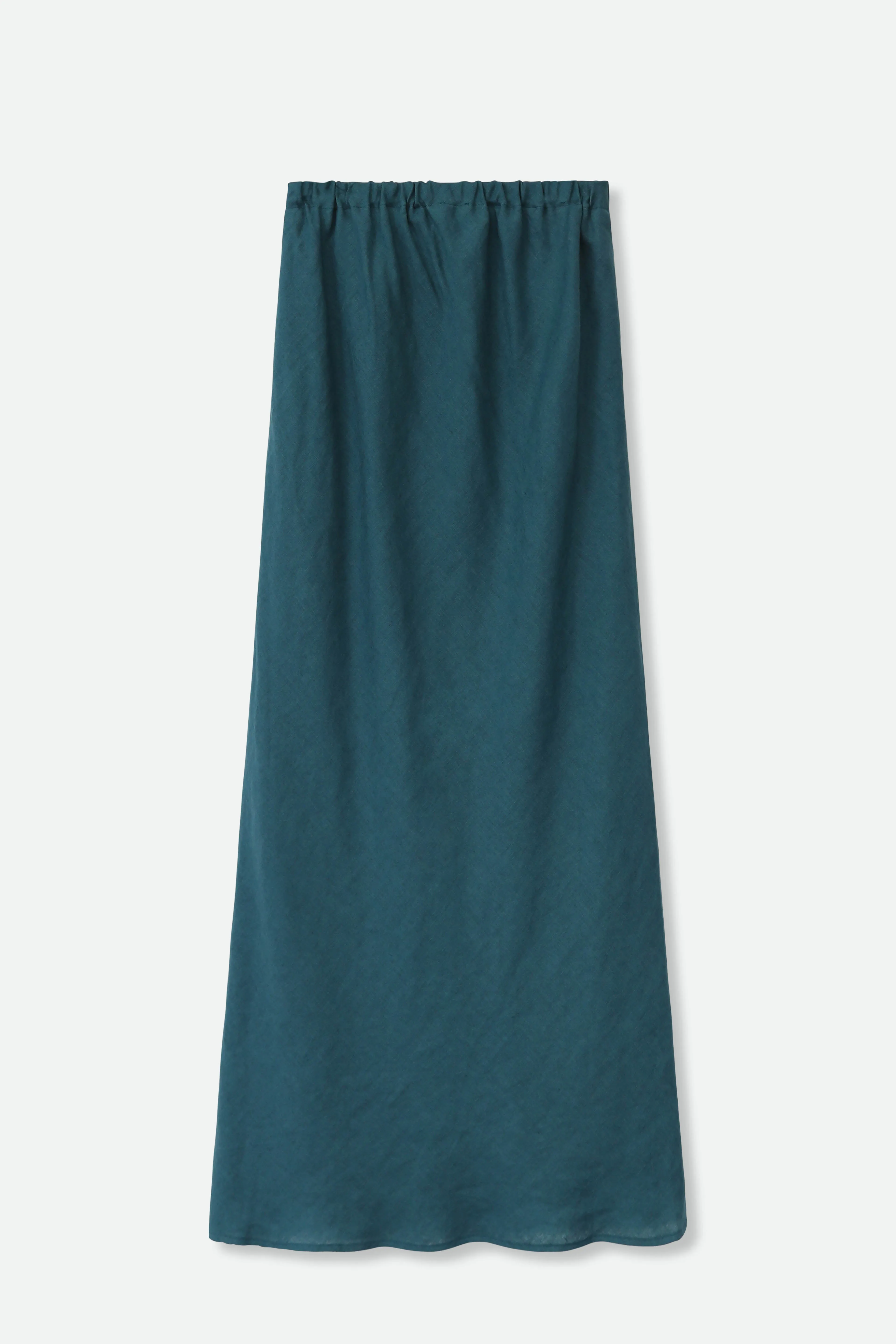 LEONORA BIAS SKIRT IN ITALIAN LINEN TEAL quiet power