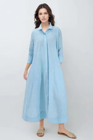 LIGHTWEIGHT DANNI DRESS IN ITALIAN LINEN COTTON AQUA MELANGE windy feel