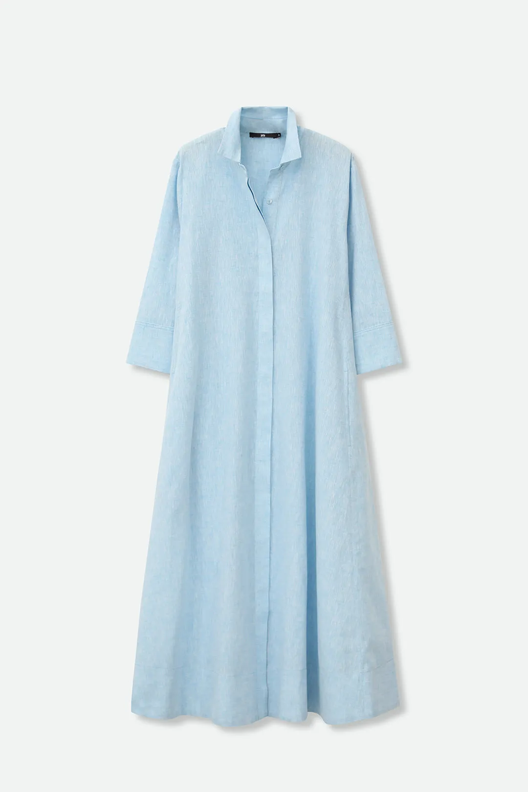 LIGHTWEIGHT DANNI DRESS IN ITALIAN LINEN COTTON AQUA MELANGE body context
