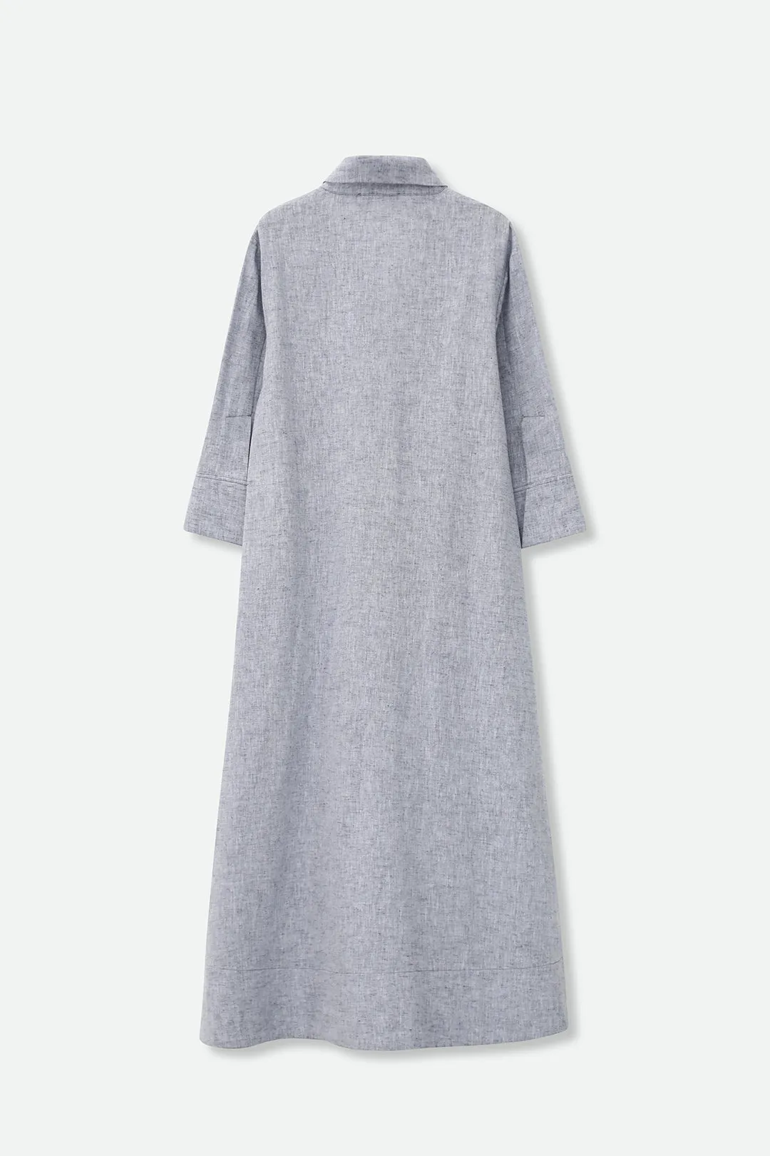 LIGHTWEIGHT DANNI DRESS IN ITALIAN LINEN COTTON NAVY MELANGE deep breath