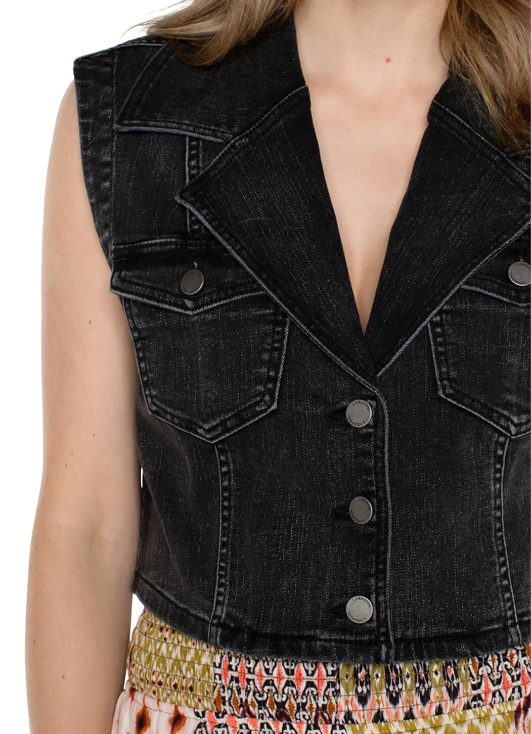 Liverpool Notch Collar Crop Vest base look