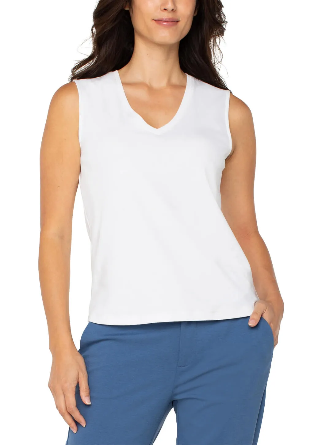 Liverpool Sleeveless V-Neck Knit Top clean fit