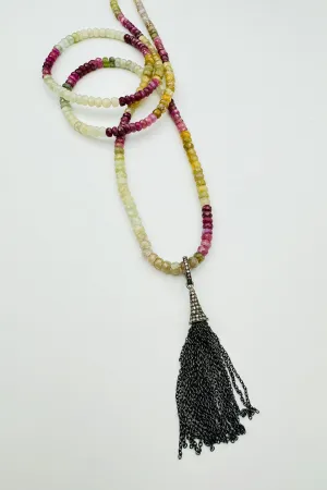 LONG MUTED SAPPHIRE NECKLACE WITH DIAMOND TASSEL runway pick LONG MUTED SAPPHIRE NECKLACE WITH DIAMOND TASSEL artsy flair
