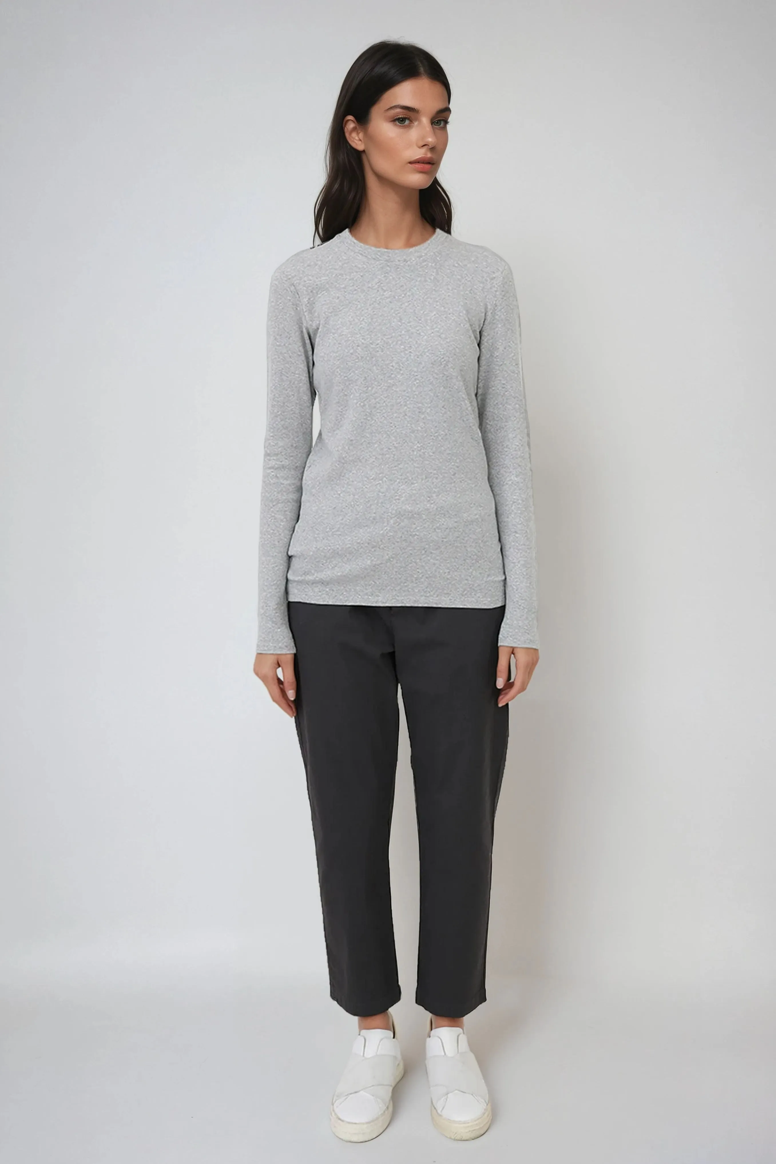 LONG SLEEVE CREW IN HEATHERED PIMA STRETCH natural care