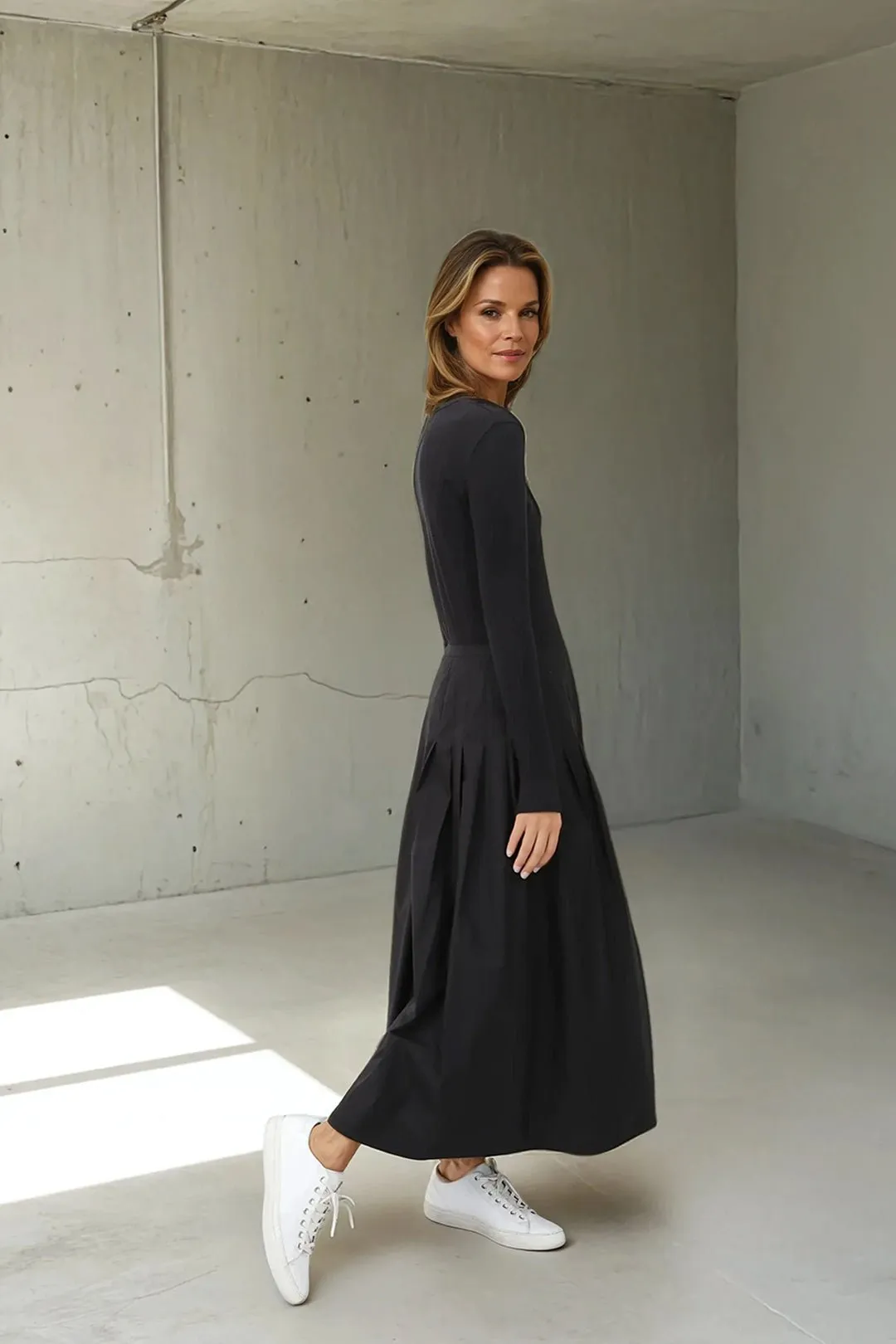 LONG SLEEVE CREW IN PIMA COTTON STRETCH silky skin