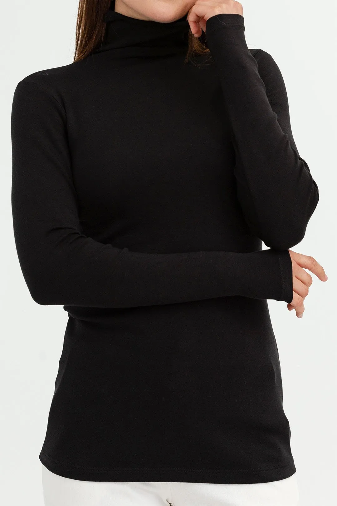 LONG SLEEVE TURTLENECK IN PIMA COTTON STRETCH clean design