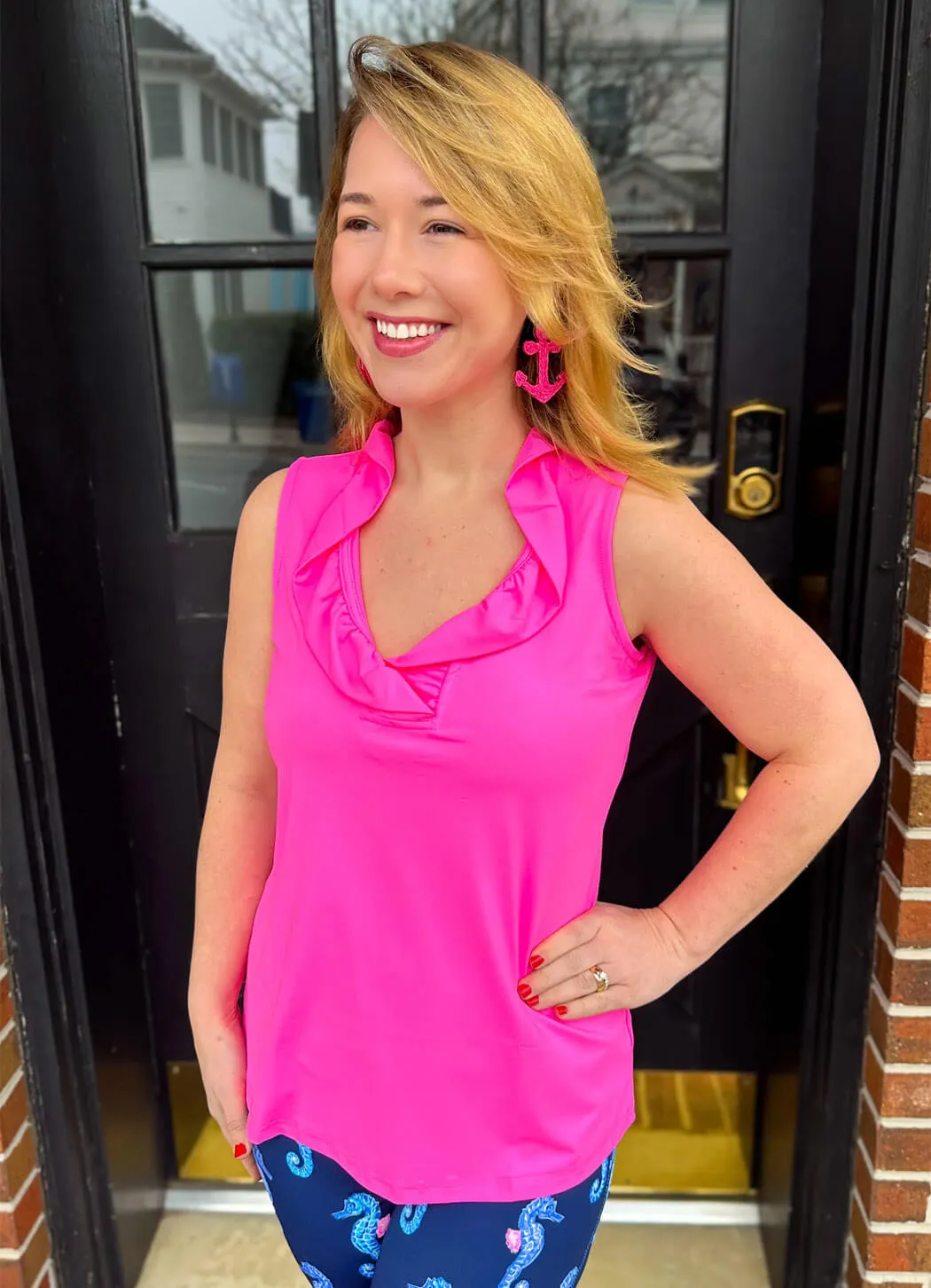 Lulu B Sienna Ruffle V-Neck Tank lounge ease