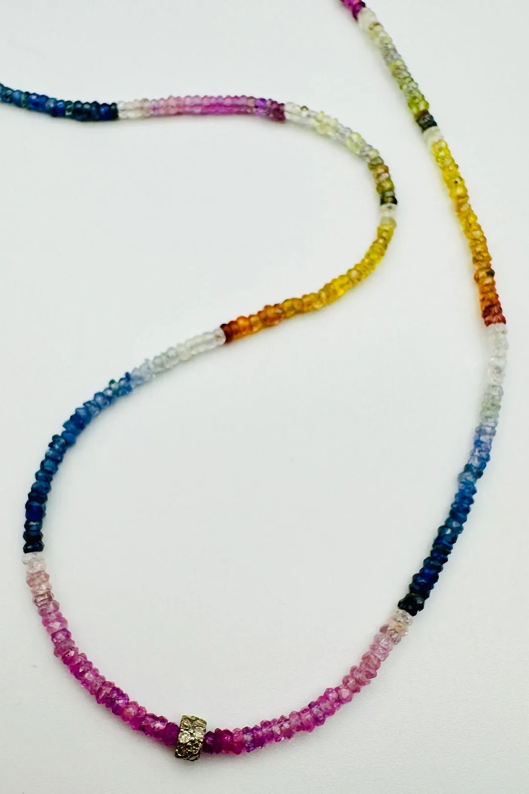 MINI RAINBOW SAPPHIRE NECKLACE DOUBLE DIAMOND BEAD happy pick
