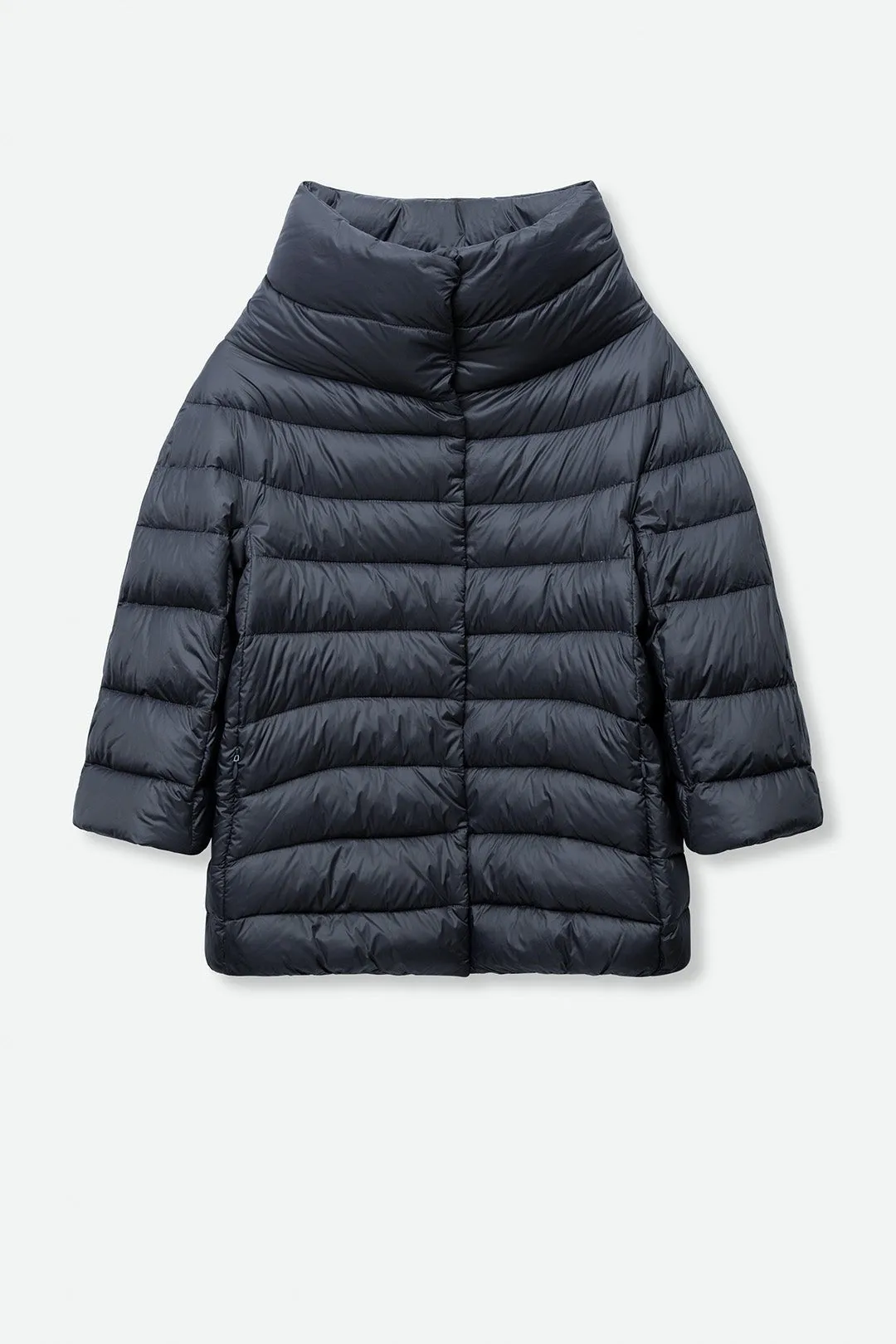 MONTAGE 3/4 SLEEVE FUNNEL NECK JACKET IN GOOSE DOWN stylish edge