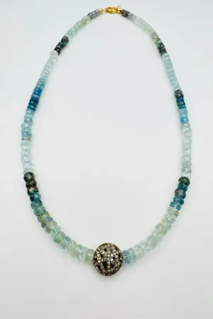 MOSS AQUAMARINE WITH GEOMETRIC DIAMOND BEAD NECKLACE cozy luxe MOSS AQUAMARINE WITH GEOMETRIC DIAMOND BEAD NECKLACE fantasy edit
