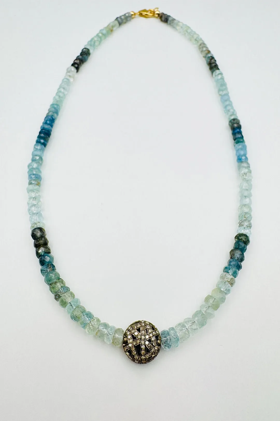 MOSS AQUAMARINE WITH GEOMETRIC DIAMOND BEAD NECKLACE fantasy edit