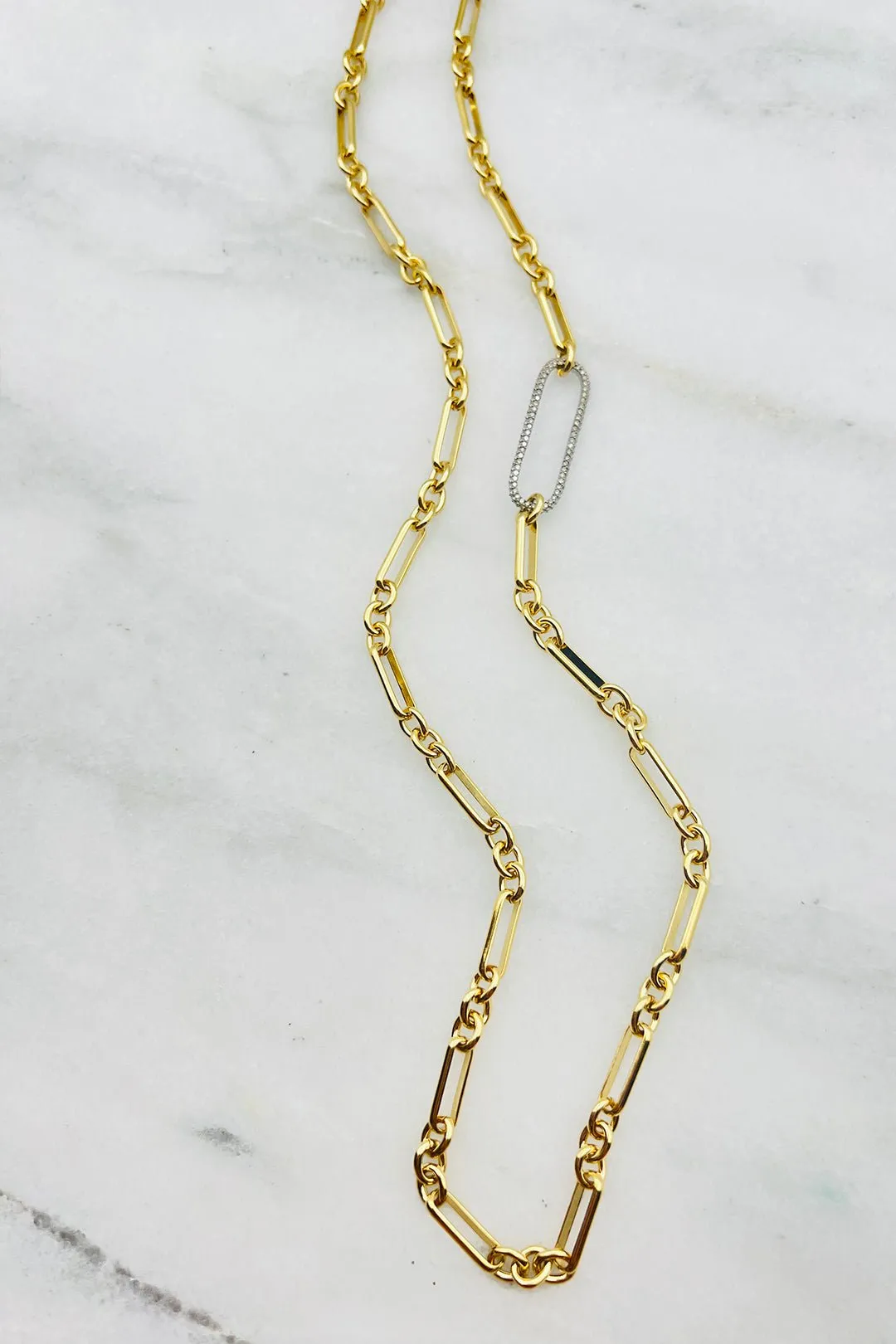 NELLA LARGE DIAMOND LINK NECKLACE LONG soft tone