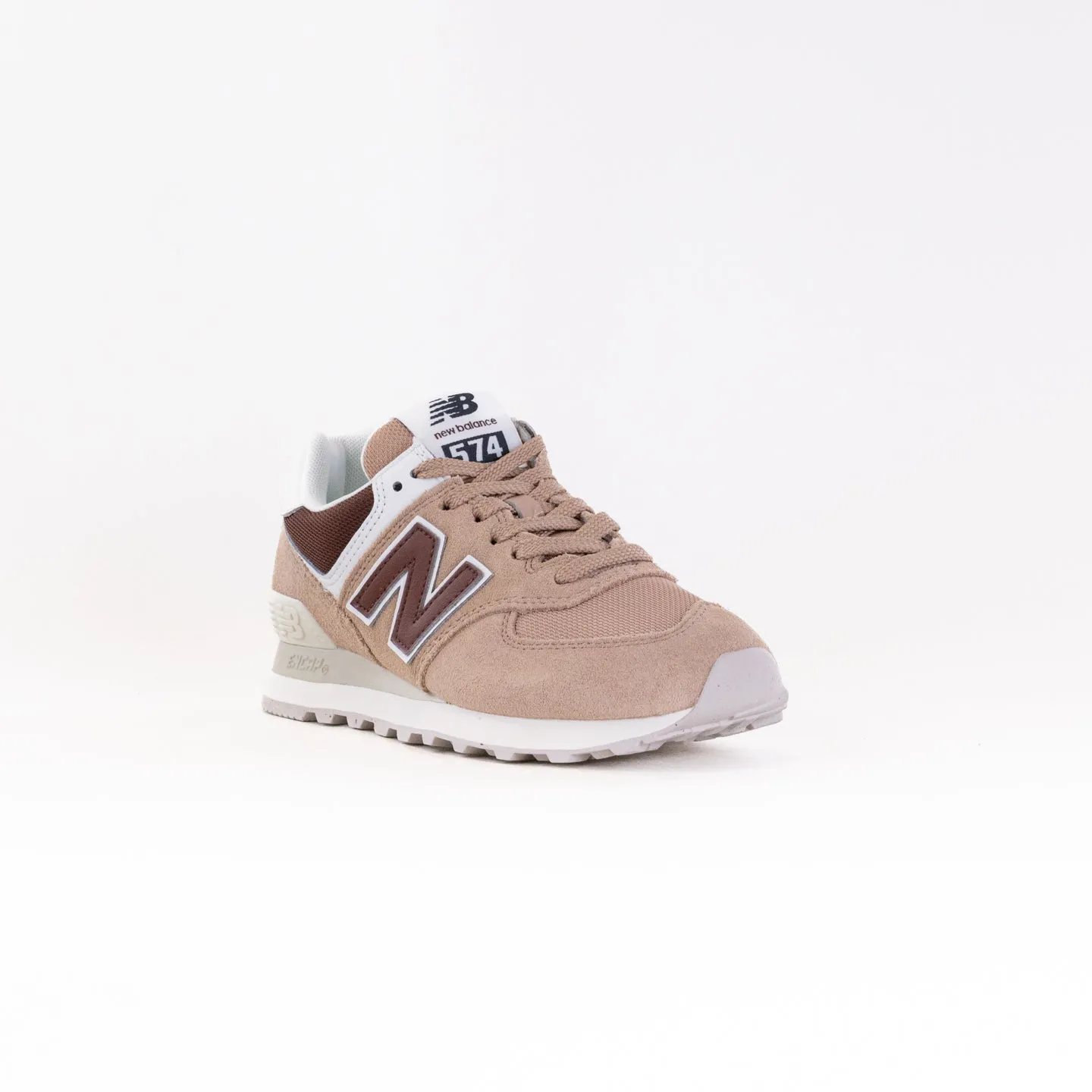 New Balance 574 (Women's) - Flat Taupe/Oak/Turtle Dove body hug