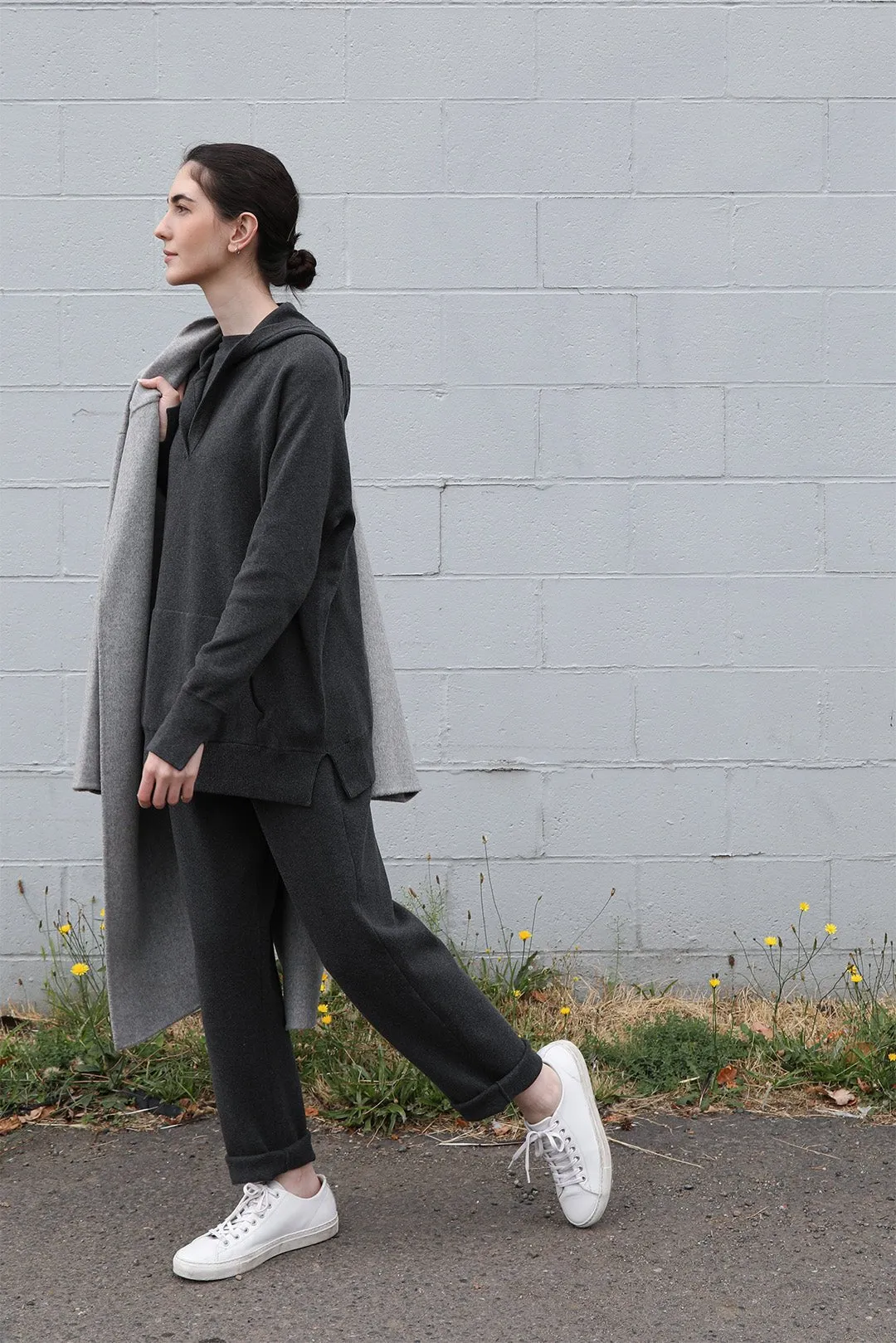 PADMA PULLOVER HOODIE IN DOUBLE KNIT HEATHER PIMA COTTON WITH STRETCH snow day