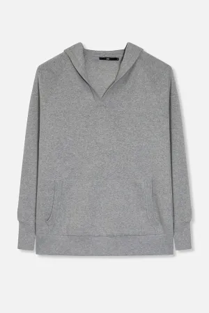 PADMA PULLOVER HOODIE IN DOUBLE KNIT HEATHER PIMA COTTON WITH STRETCH quiet skin PADMA PULLOVER HOODIE IN DOUBLE KNIT HEATHER PIMA COTTON WITH STRETCH skin close
