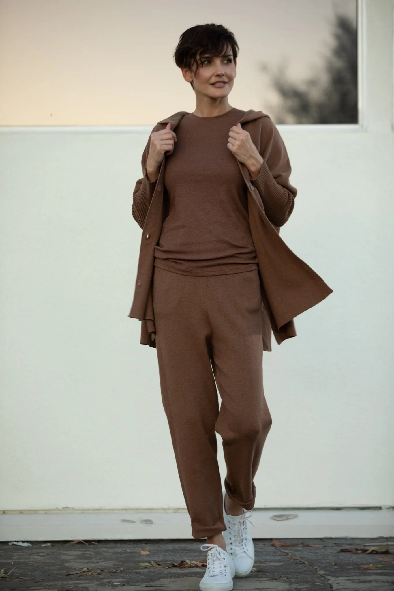 PAIGE PANT IN DOUBLE KNIT HEATHERED PIMA STRETCH calm street