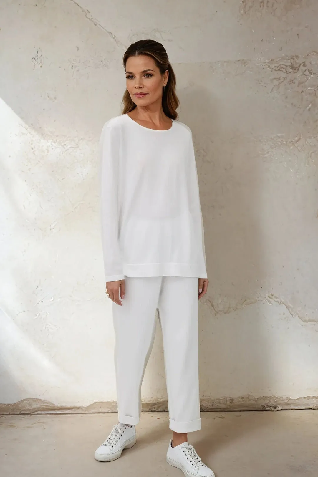 PAIGE PANT IN DOUBLE KNIT HEATHERED PIMA STRETCH smooth texture