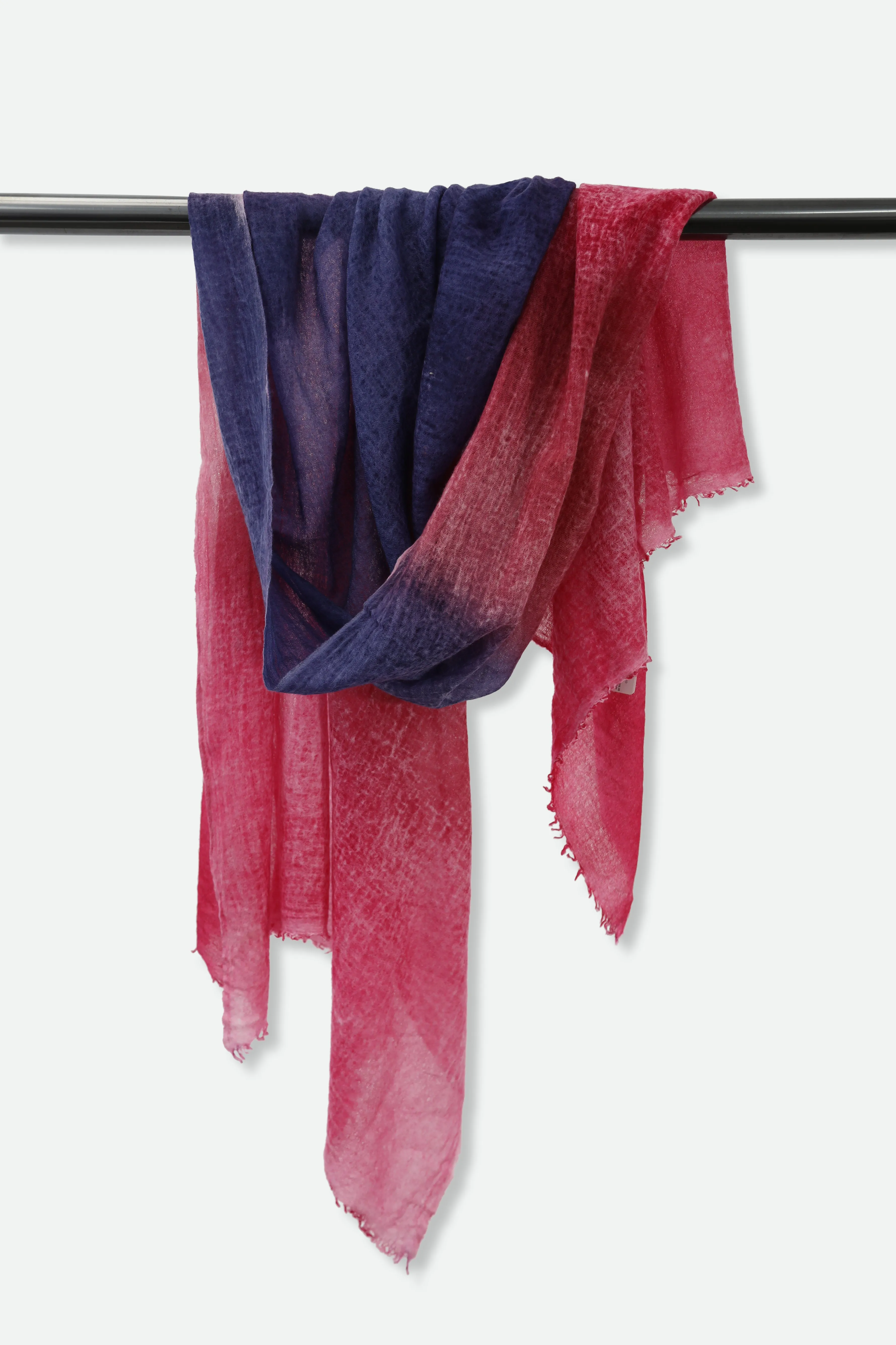 PINK MACAW DGRAD SCARF IN HAND DYED CASHMERE fireplace night