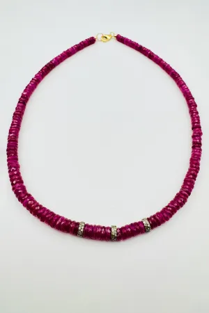 PINK SAPPHIRE HEISHI NECKLACE WITH 3 DOUBLE DIAMOND SPACERS statement pick PINK SAPPHIRE HEISHI NECKLACE WITH 3 DOUBLE DIAMOND SPACERS seasonal vibe