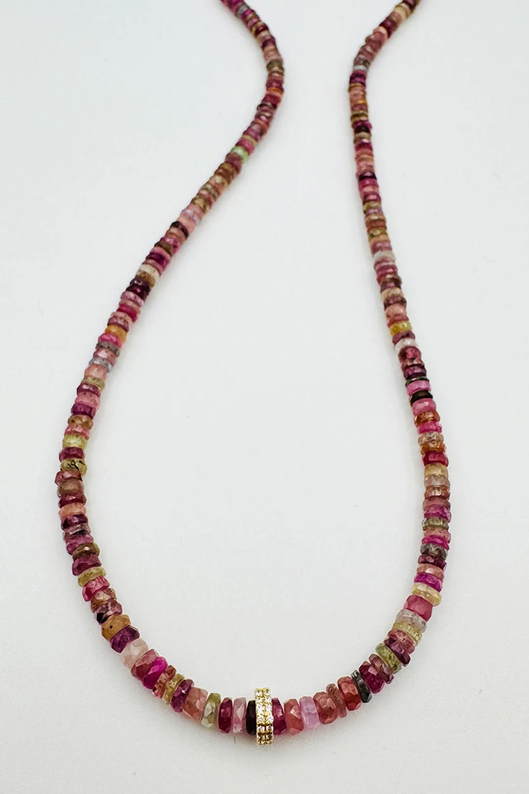 PINK SAPPHIRE MULTI-COLOR SMALL HEISHI WITH 14K YG DOUBLE DIAMOND RHONDEL (Copy) elegant touch