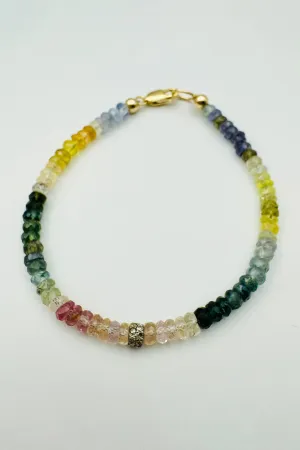 RAINBOW SAPPHIRE BRACELET WITH DOUBLE DIAMOND BEAD bright tone RAINBOW SAPPHIRE BRACELET WITH DOUBLE DIAMOND BEAD carefree feel