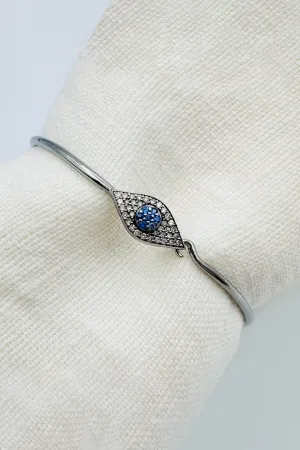 RHODIUM SILVER DIAMOND & SAPPHIRE EVIL EYE BANGLE secret charm RHODIUM SILVER DIAMOND & SAPPHIRE EVIL EYE BANGLE touch magic