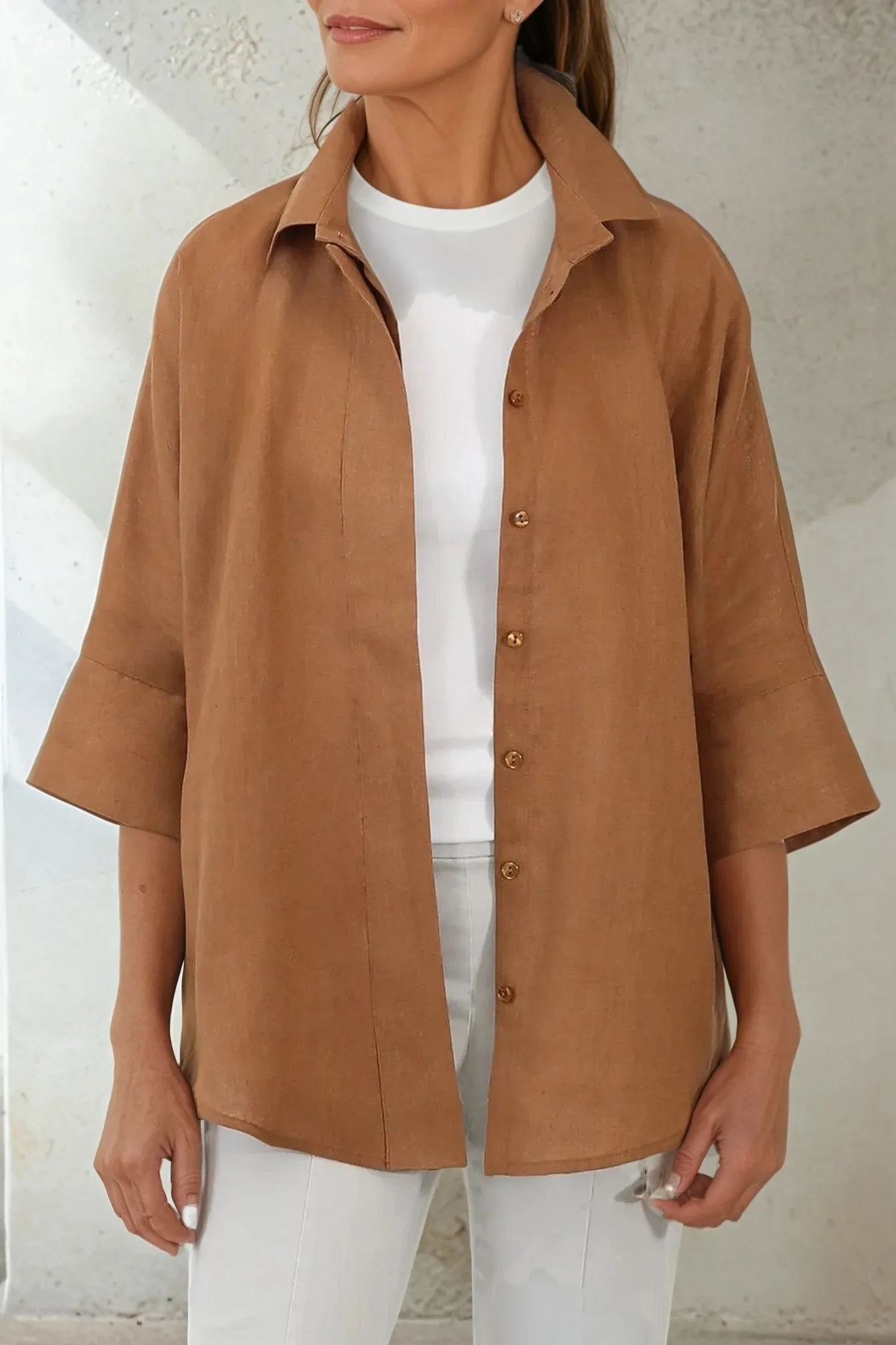 SAHANA DOLMAN SHIRT IN LINEN body wrap