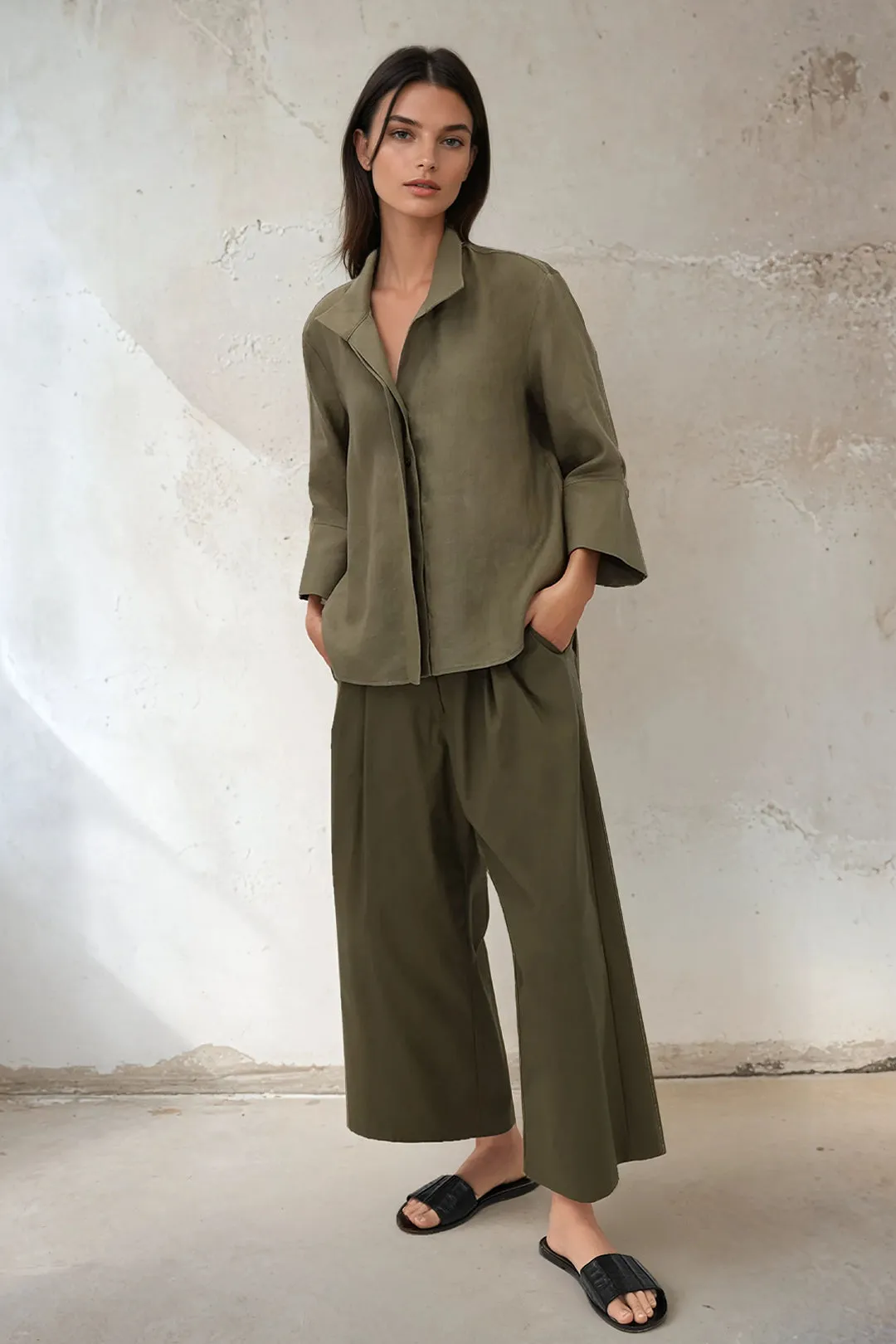 SANDRINE WIDE-CUFF SHIRT IN ITALIAN LINEN dressing soul