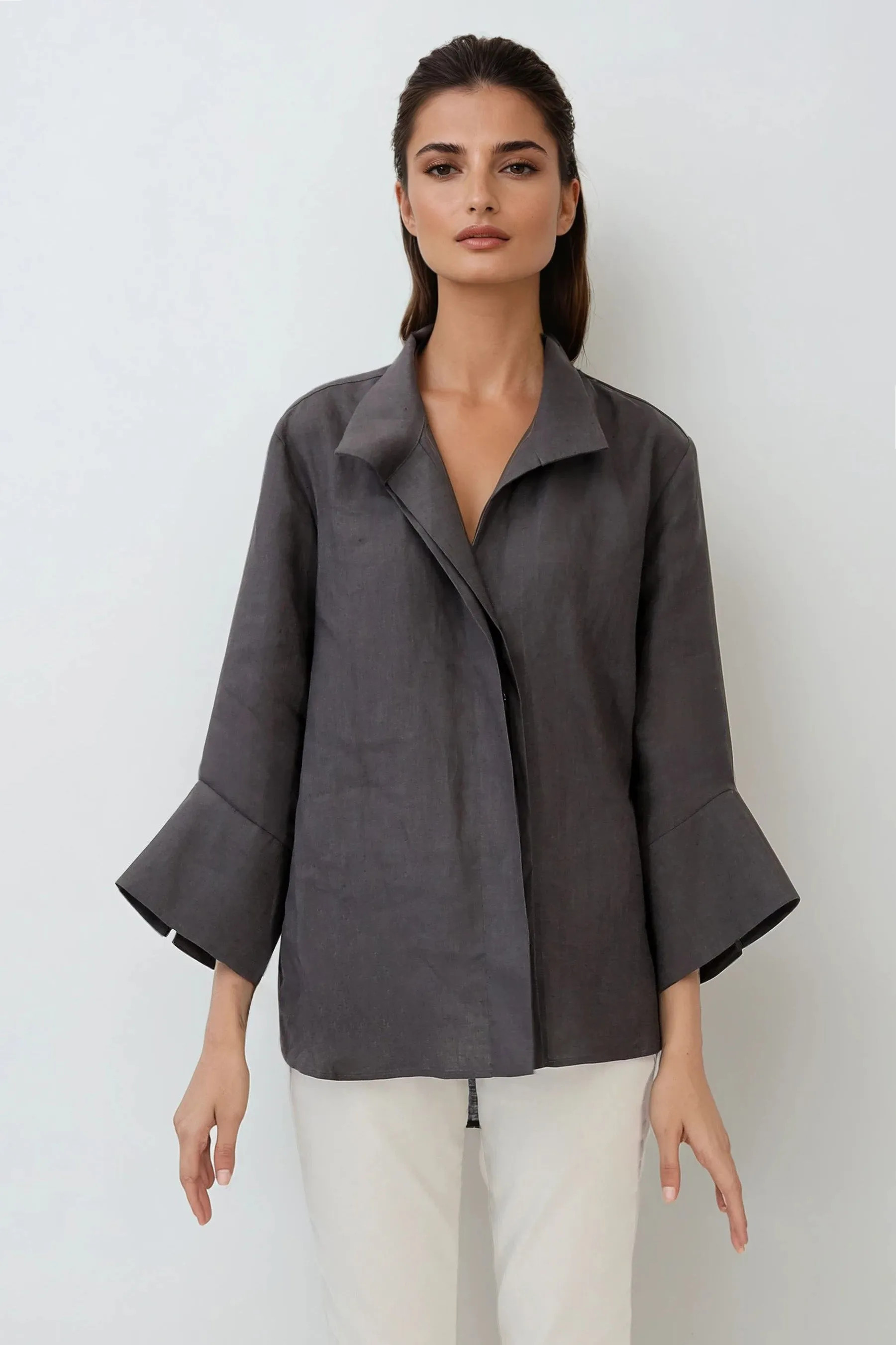 SANDRINE WIDE-CUFF SHIRT IN ITALIAN LINEN slow rhythm