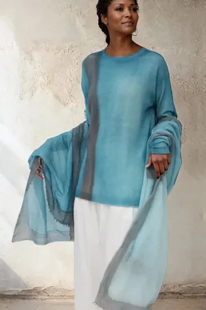 SHILOH CREW IN HAND-DYED CASHMERE TURQUOISE SQUARES peaceful color