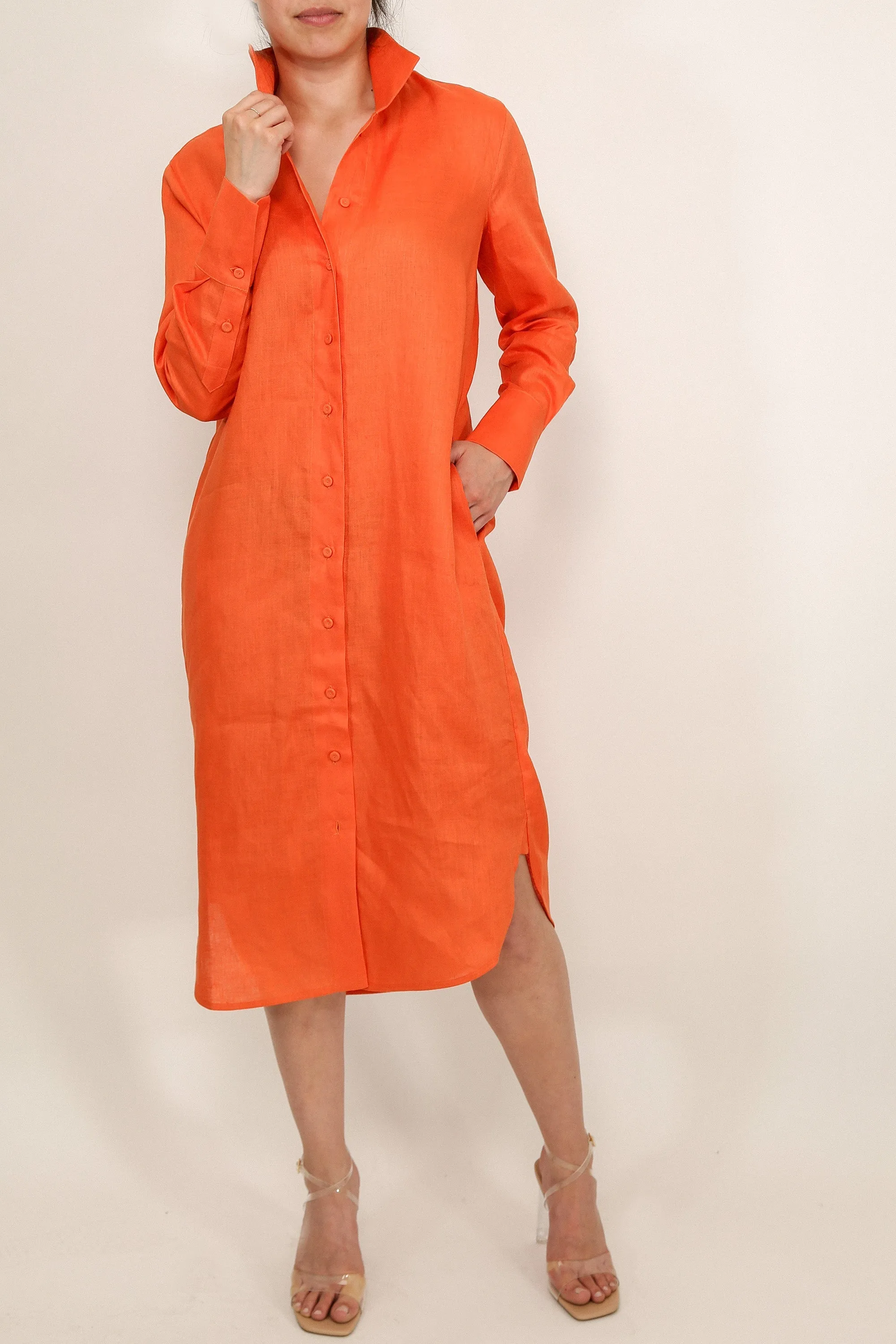 SHIRTDRESS DUSTER IN PREMIUM ITALIAN LINEN travel ready