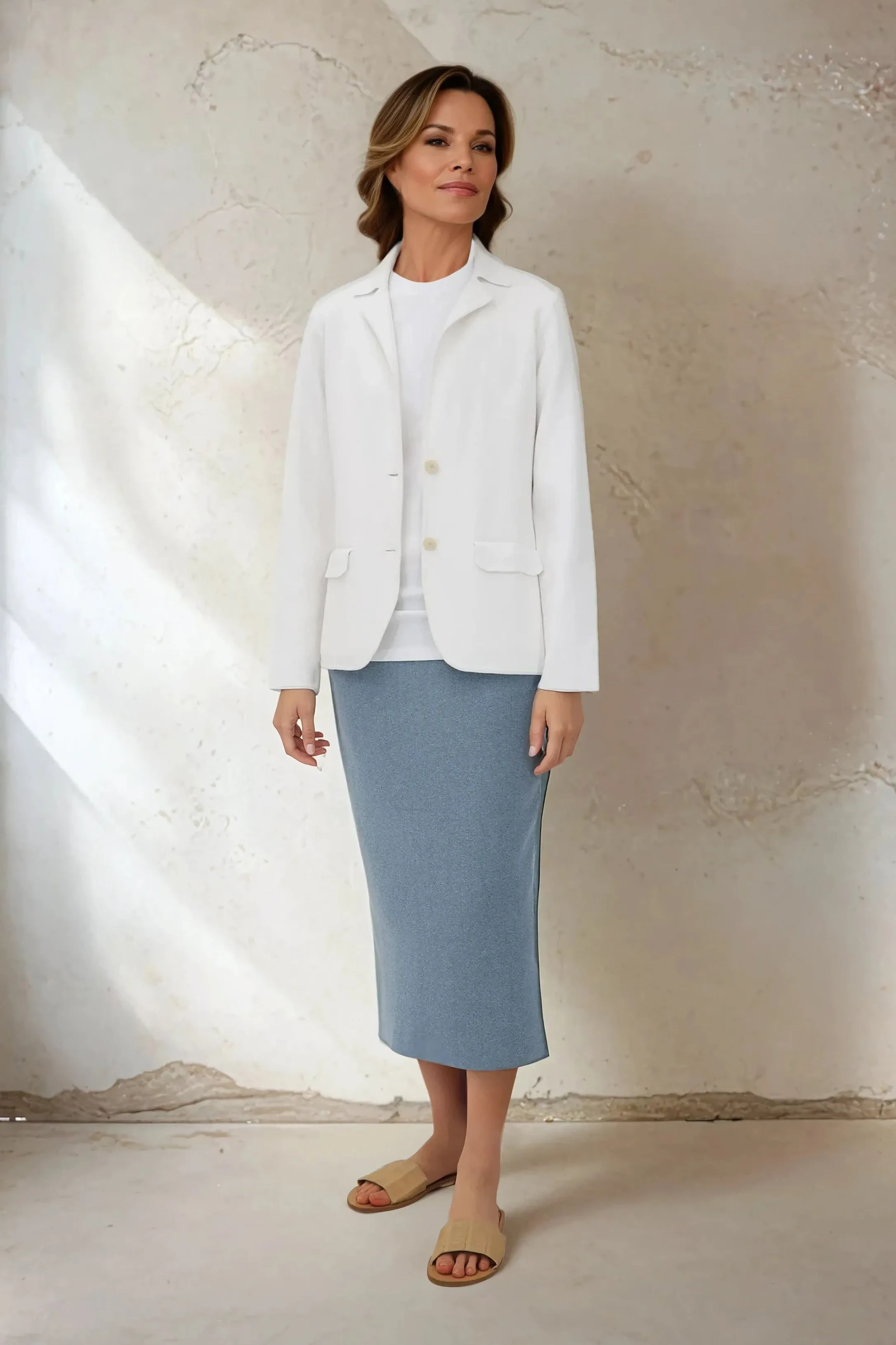 SICILY PENCIL SKIRT IN KNIT PIMA COTTON STRETCH skin close