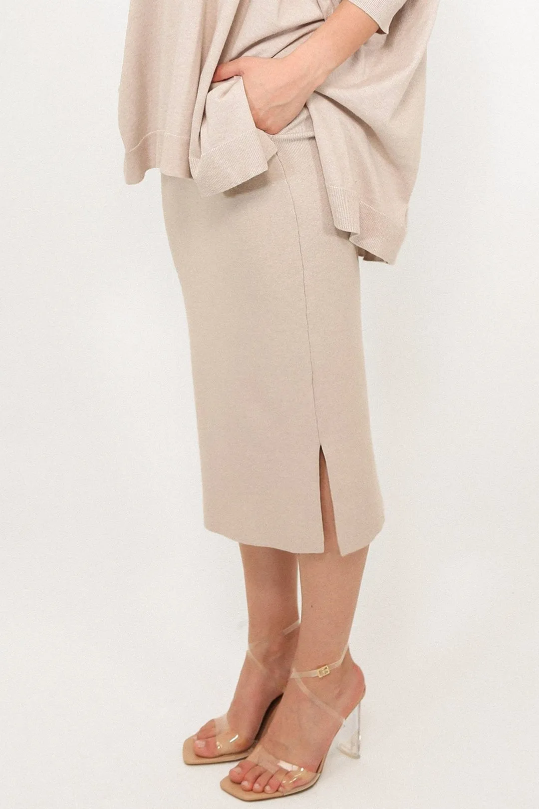SICILY PENCIL SKIRT IN KNIT PIMA COTTON STRETCH earth shade