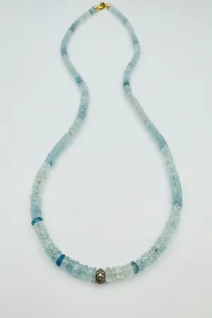 SMALL AQUAMARINE NECKLACE WITH MINI DIAMOND DONUT BEAD dramatic feel SMALL AQUAMARINE NECKLACE WITH MINI DIAMOND DONUT BEAD flirty touch
