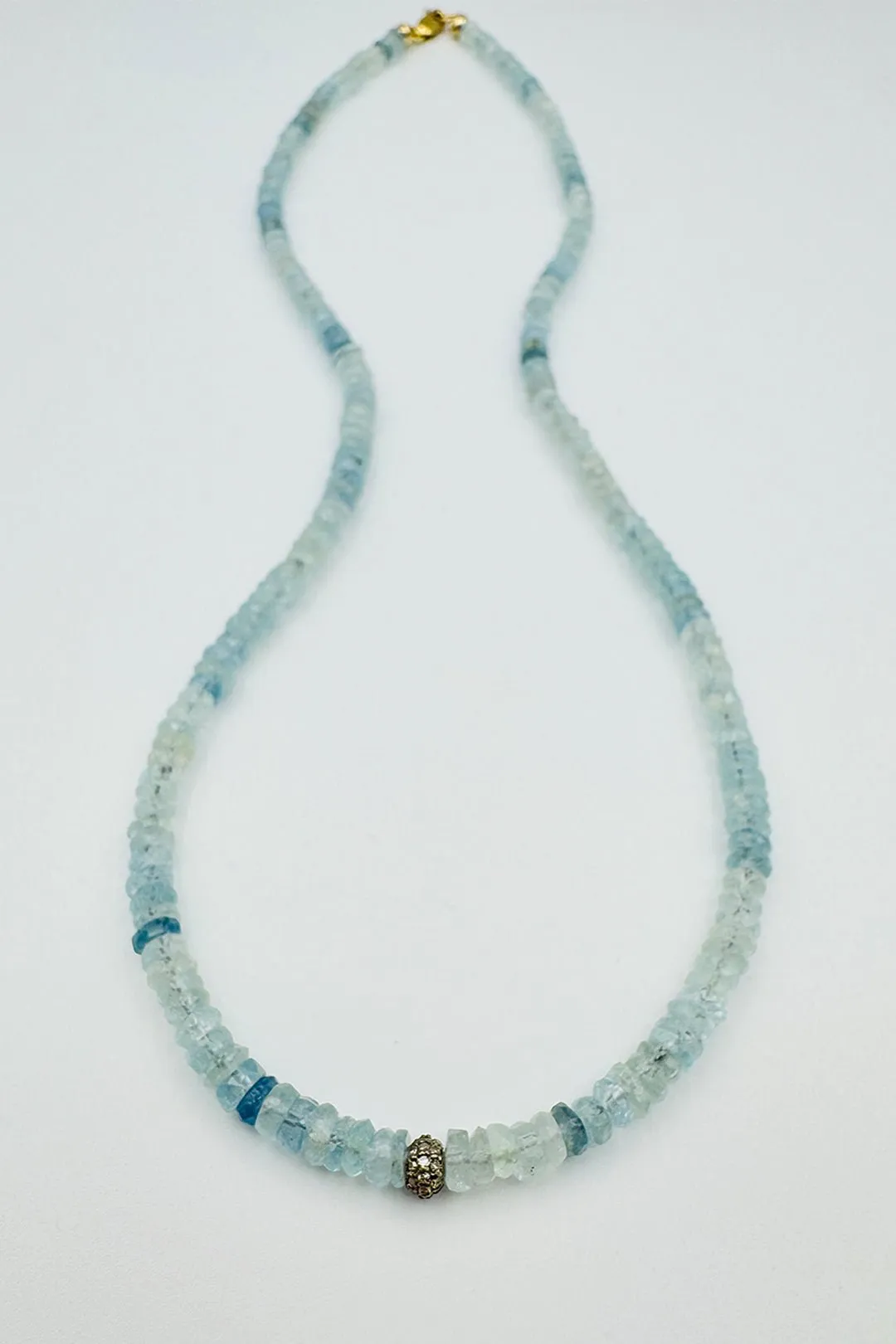 SMALL AQUAMARINE NECKLACE WITH MINI DIAMOND DONUT BEAD flirty touch