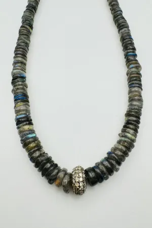 SMOOTH LABRADORITE HEISHI WITH DIAMOND DONUT NECKLACE cozy luxe SMOOTH LABRADORITE HEISHI WITH DIAMOND DONUT NECKLACE chic details