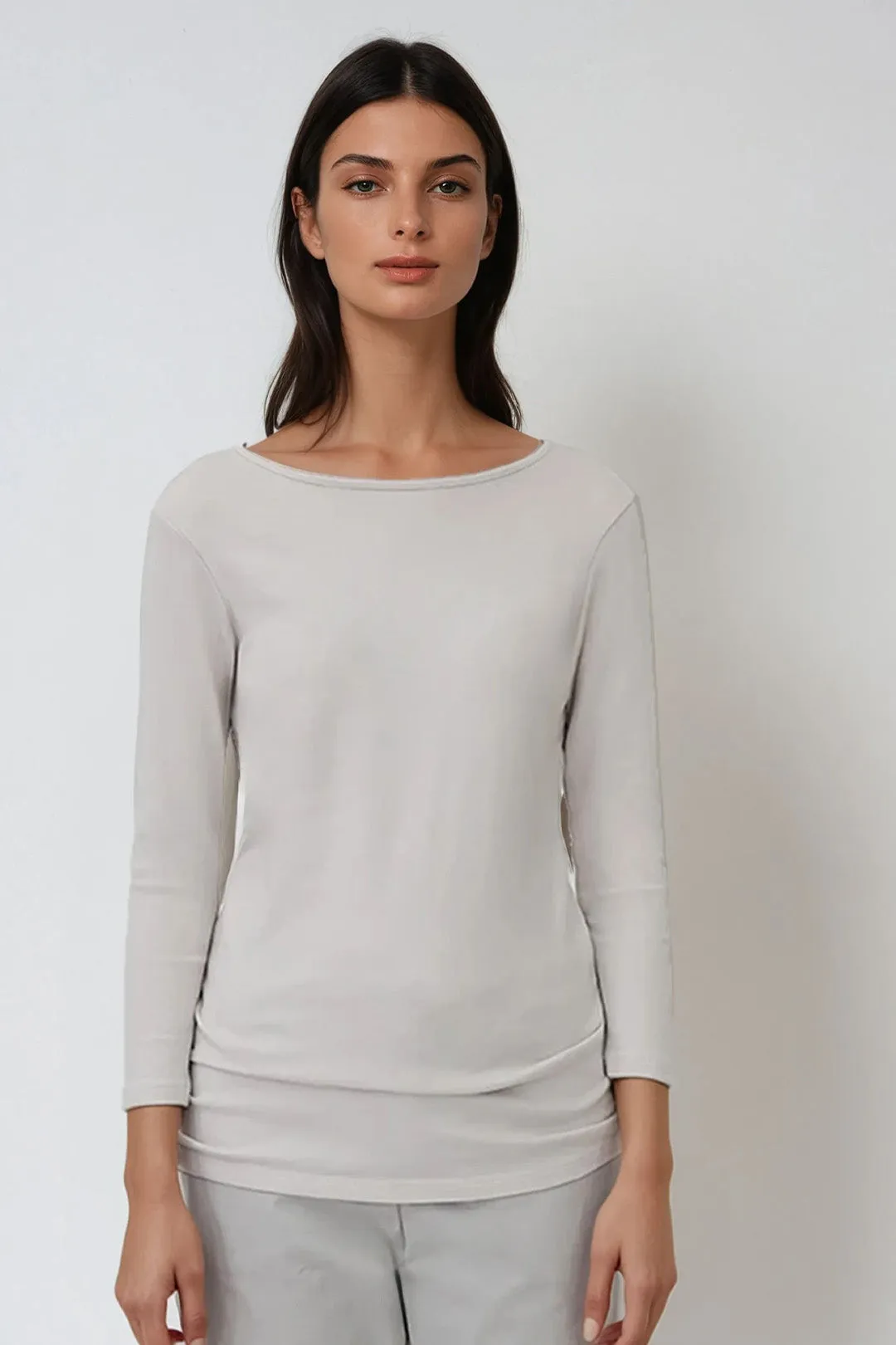 THREE-QUARTER SLEEVE BATEAU IN PIMA COTTON STRETCH close comfort