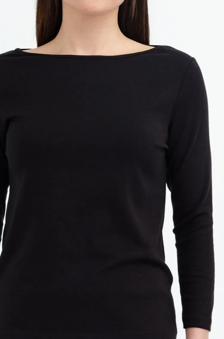 THREE-QUARTER SLEEVE BATEAU IN PIMA COTTON STRETCH mind ease