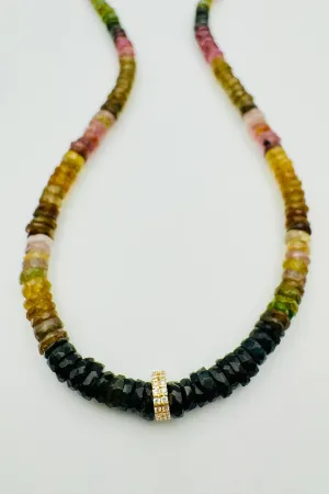 TOURMALINE HEISHI WITH 14K YG DOUBLE DIAMOND BEAD NECKLACE divine glow TOURMALINE HEISHI WITH 14K YG DOUBLE DIAMOND BEAD NECKLACE poetic edge