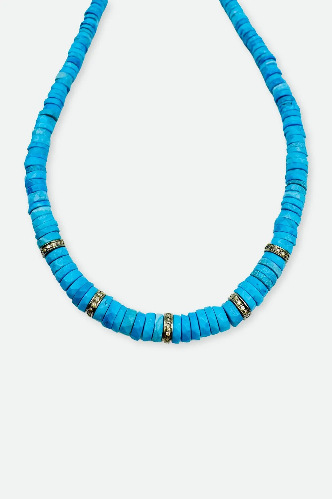 Turquoise Necklace Heishi Beads with 5 Diamond Spacer dreamy shine