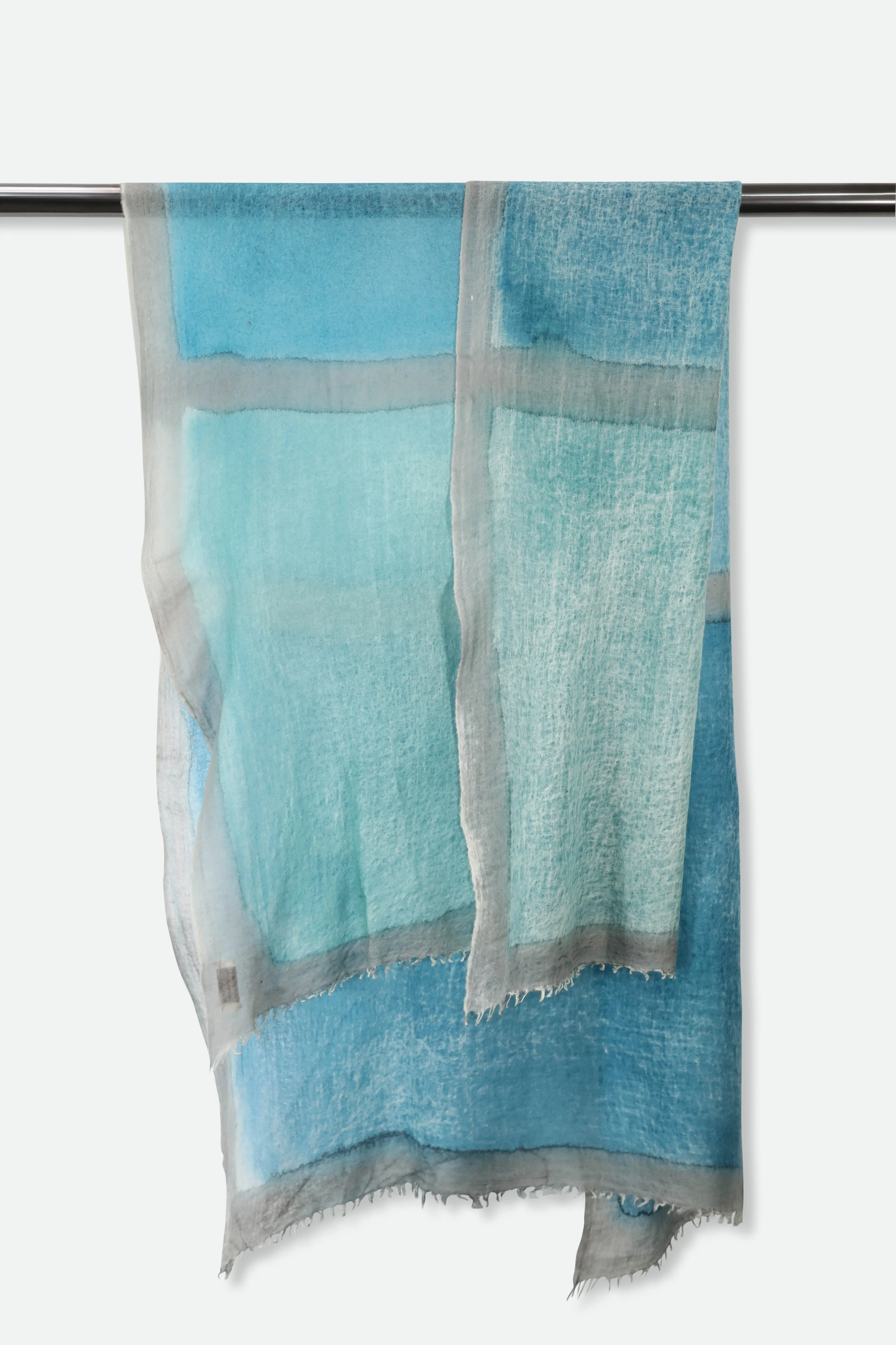 TURQUOISE SQUARES SCARF IN HAND DYED CASHMERE chill gear