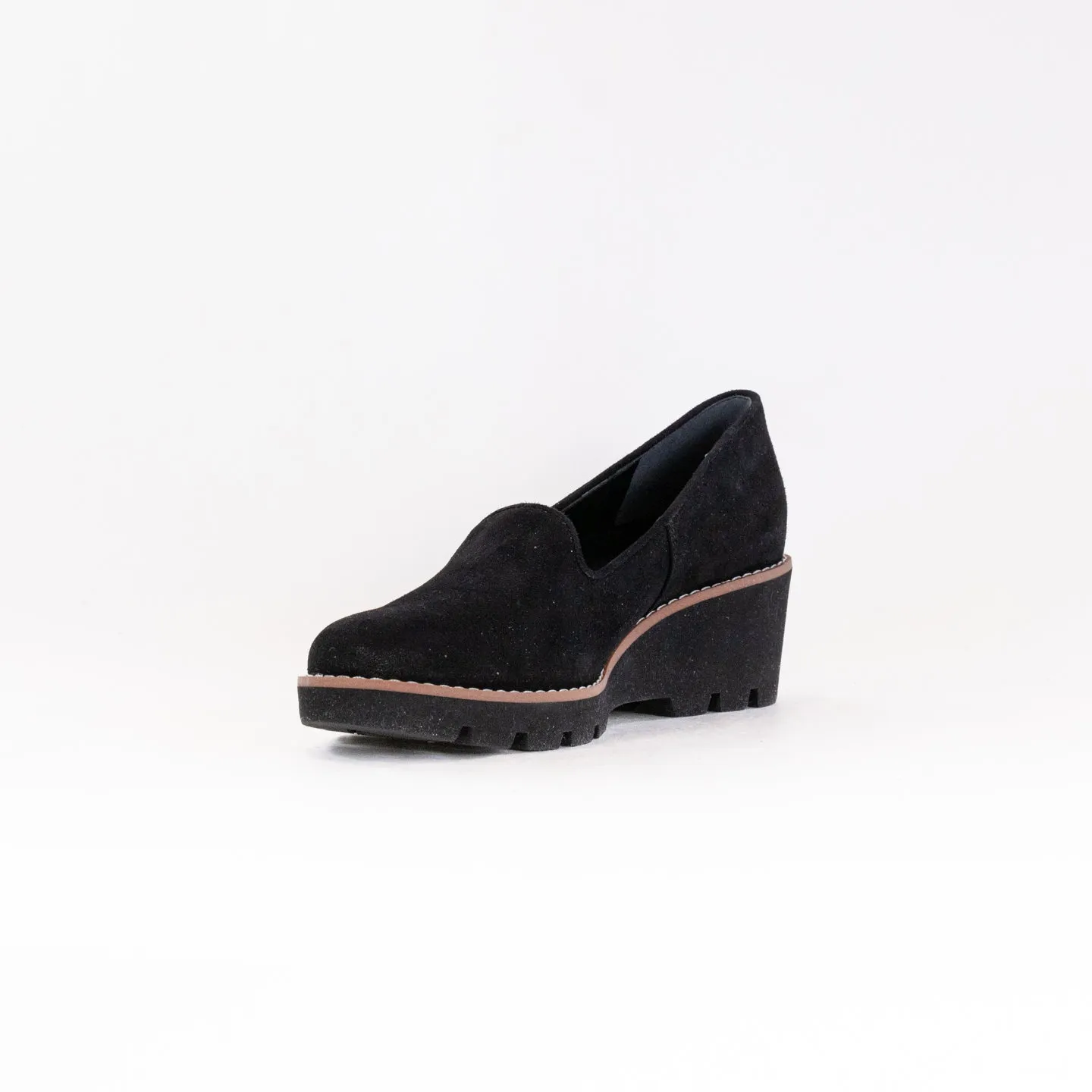 Vionic Willa Wedge (Women's) - Black Suede elastic gore