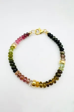 WATERMELON TOURMALINE SMOOTH BRACELET WITH GOLD BEAD chic wave WATERMELON TOURMALINE SMOOTH BRACELET WITH GOLD BEAD chic details